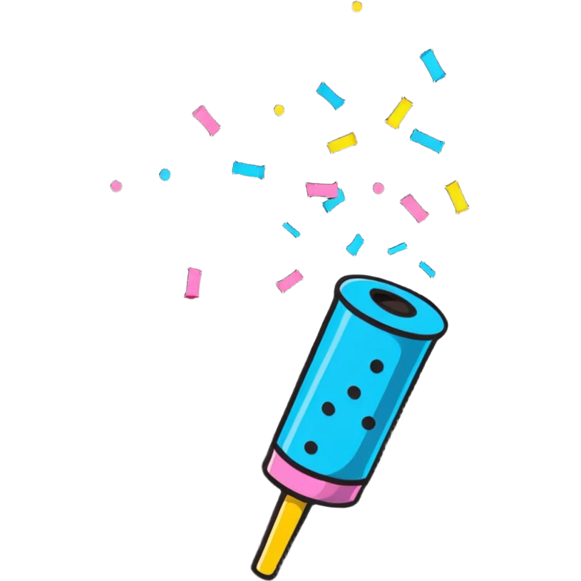 cartoonish sticker style party popper with confetti emoji