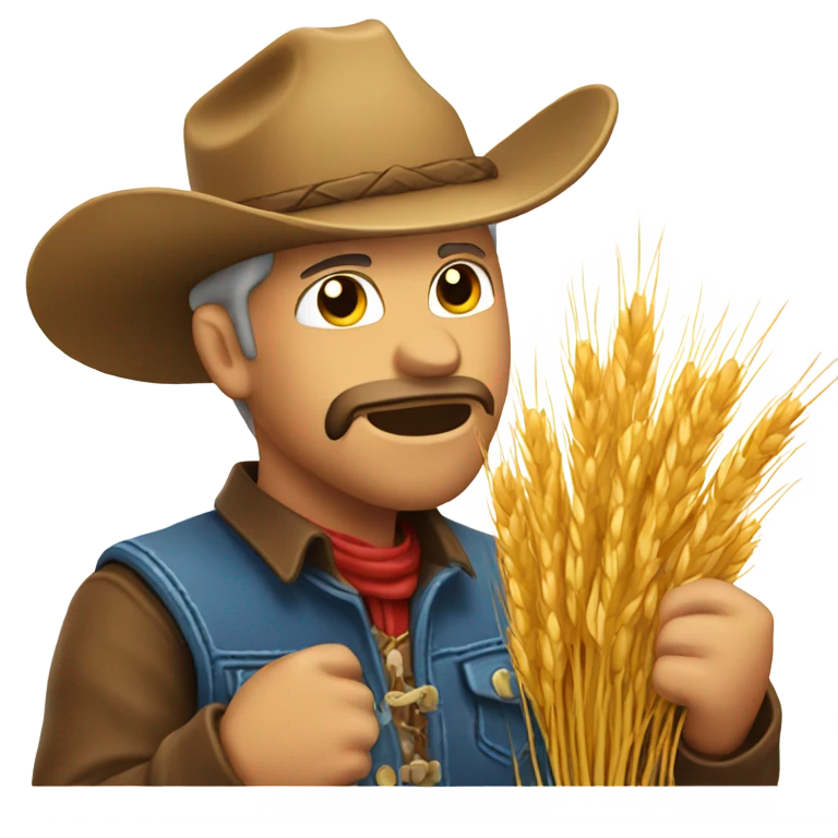 cowboy with wheat in mouth with his head down ￼ emoji