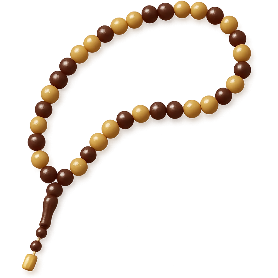 a tasbih (prayer beads) with a mix of brown, gold, and beige beads, elegant and simple, no background emoji