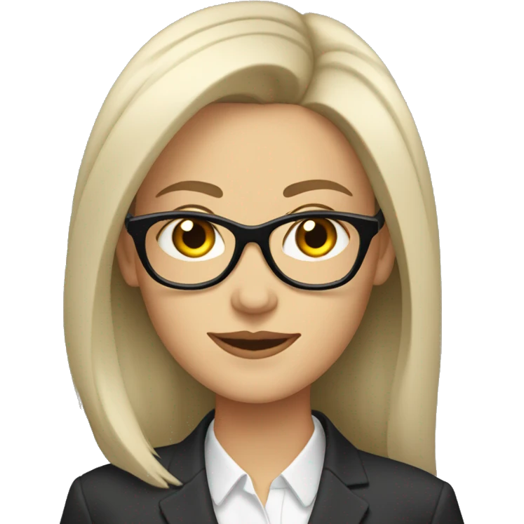 sophisticated white woman with glasses and long dark hair wearing a suit emoji