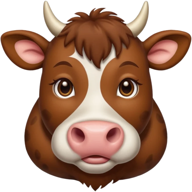 Make a cute brown cow with a brown wig and brown eyes emoji