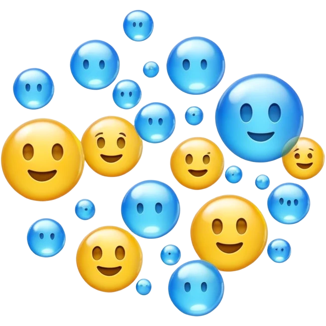 3D iPhone style emoji of free-floating bubbles, scattered randomly in the air, translucent and shiny, various sizes, not contained in any circle, isolated on white background, soft shadows, high detail, NO FACE emoji