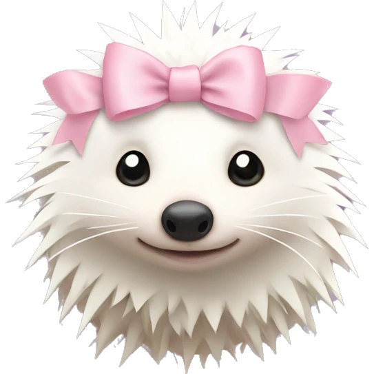White hedgehog with pastel pink bow emoji