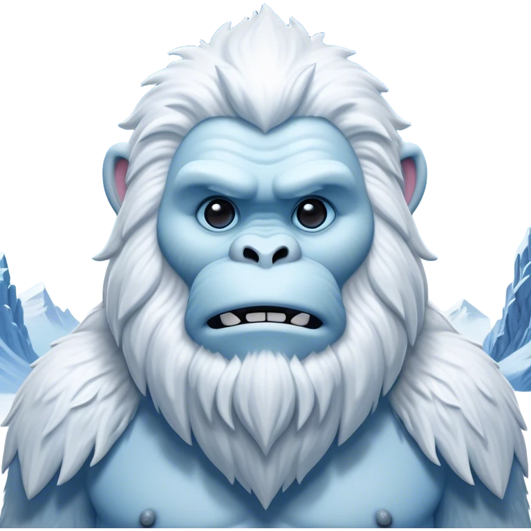 Cinematic Noble Yeti Portrait Emoji, Grand and enigmatic, with a towering, snow-dusted figure in pristine whites and cool blues, exuding ancient, mystical wisdom and stoic majesty, simplified yet exquisitely detailed with frosty textures, glowing with a gentle, icy outline that captures the awe-inspiring presence of a guardian of the frozen wilds! emoji