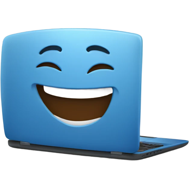 A blue laptop laughing emoji