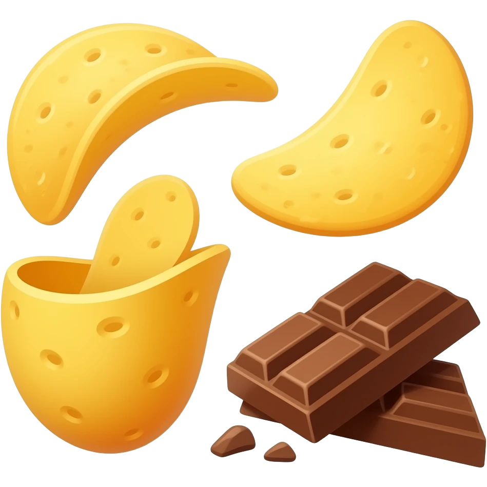 vector flat potato chips, crackers, chocolate emoji