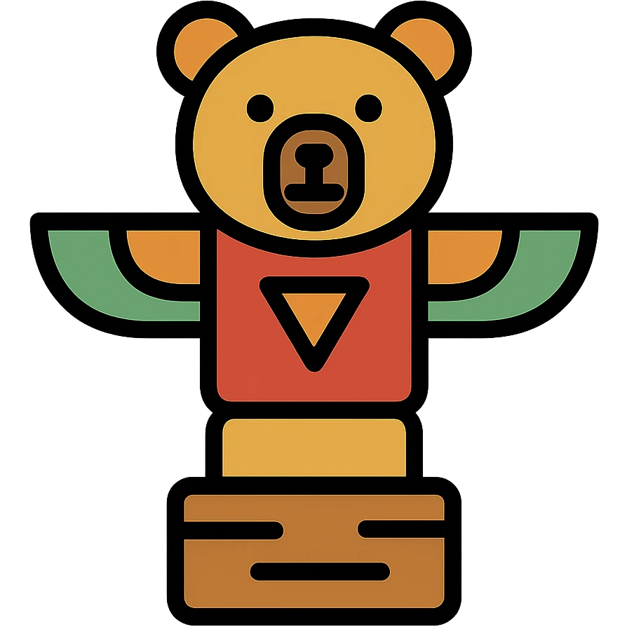 small wooden bear totem icon with color outline emoji