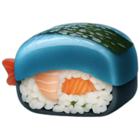 Chat bleu mange sushi emoji