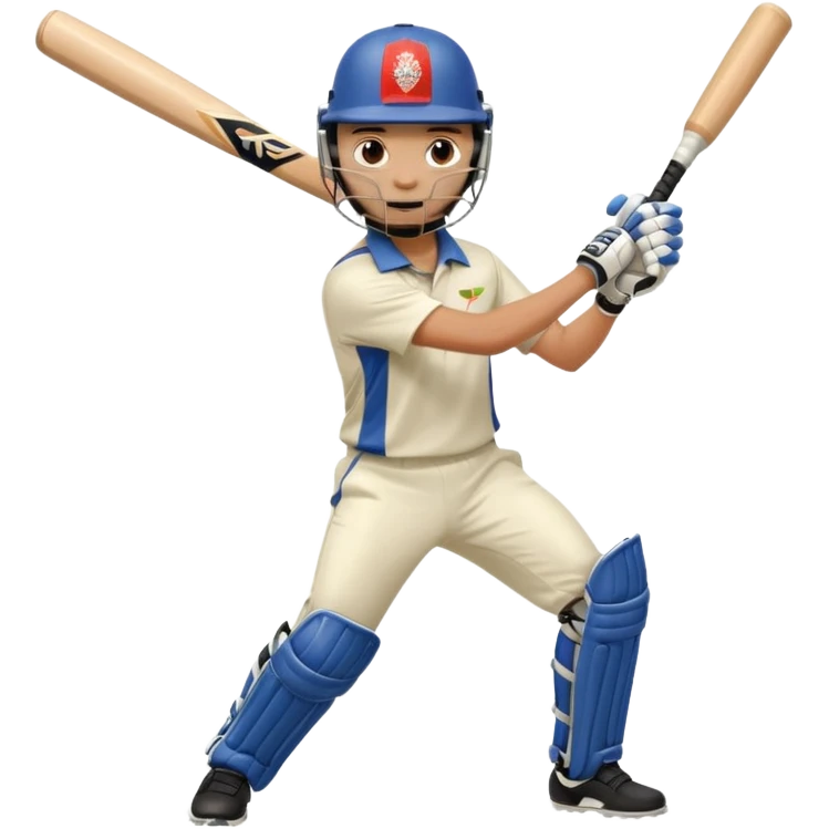 Right handed cricketer playing a straight drive shot with a cricket bat emoji