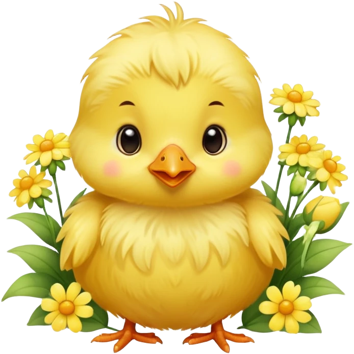 Little cute chick with flowers  emoji