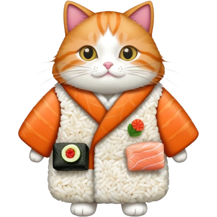 cat wearing a coat made out of sushi pieces emoji