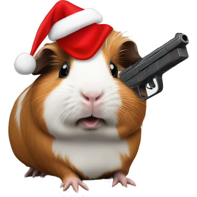 guinea pig with a gun wearing christmas hat emoji