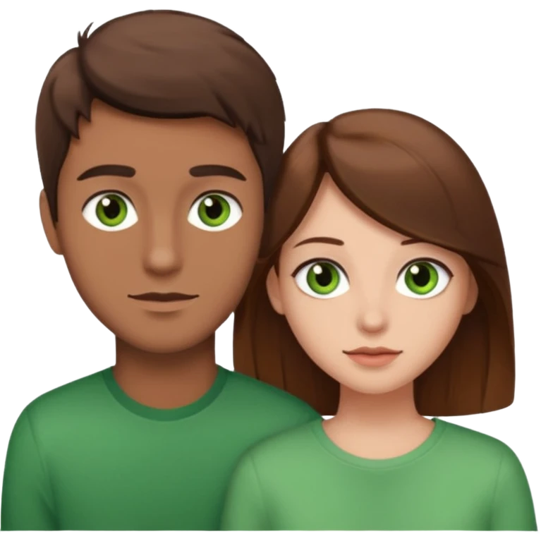 A boyfriend with light brown hair and green eyes next to his girlfriend with dark brown hair and brown eys emoji