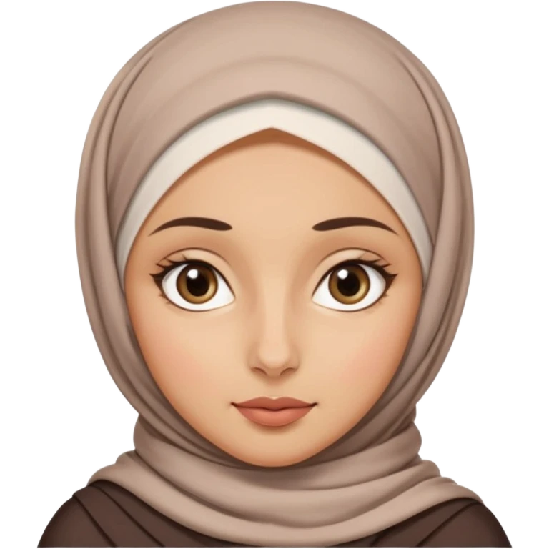 A girl in a French hijab, with an oval face, medium-sized forehead, wide eyes, straight nose, and full lips. She has thick, wavy hair and medium-toned skin with straight eyebrows emoji
