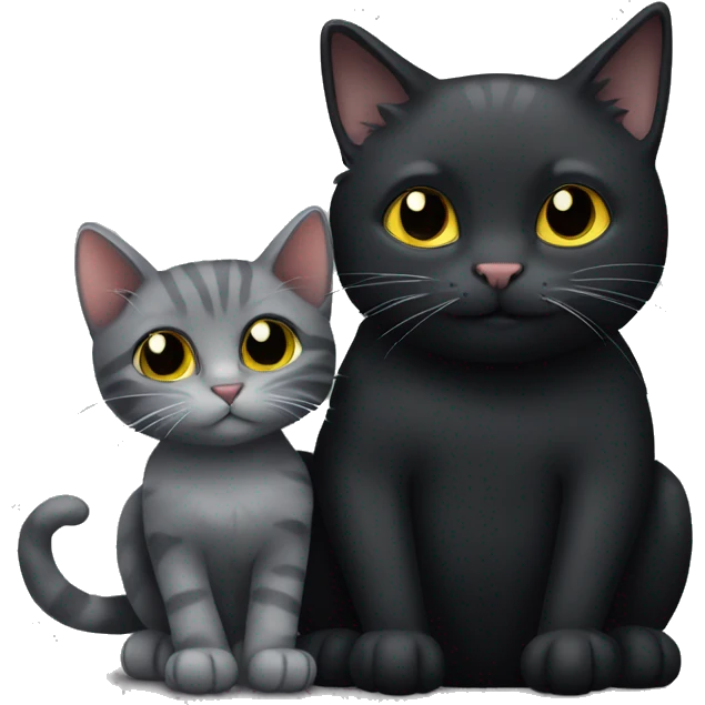 A black cat and a gray small kitten hug emoji