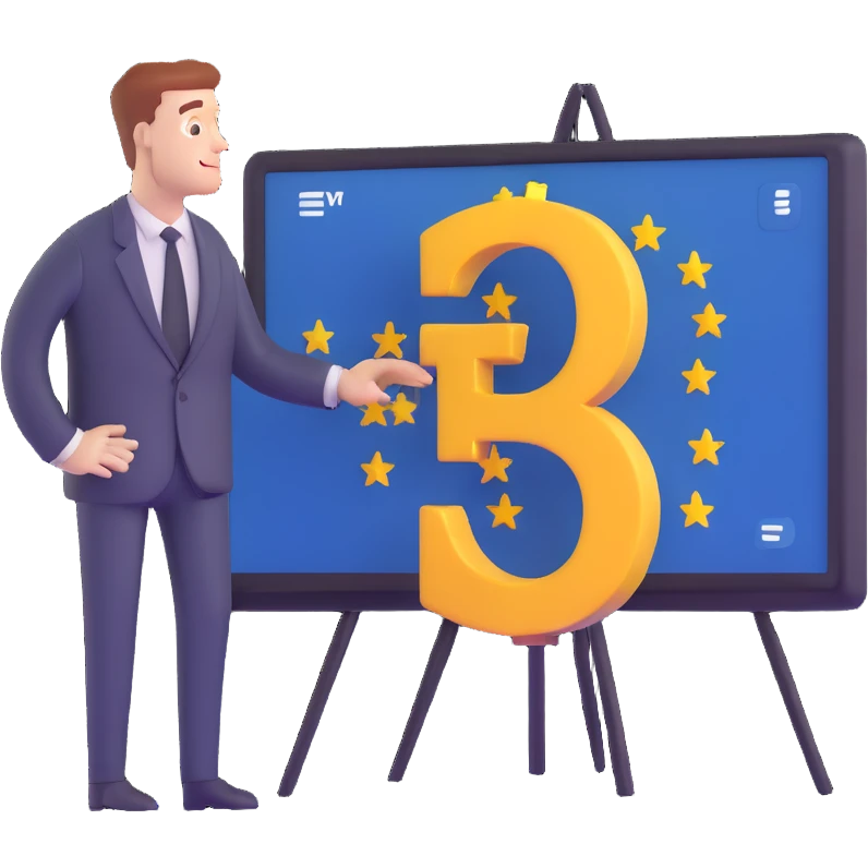 business analyst studying price data with euro symbol € on screen emoji