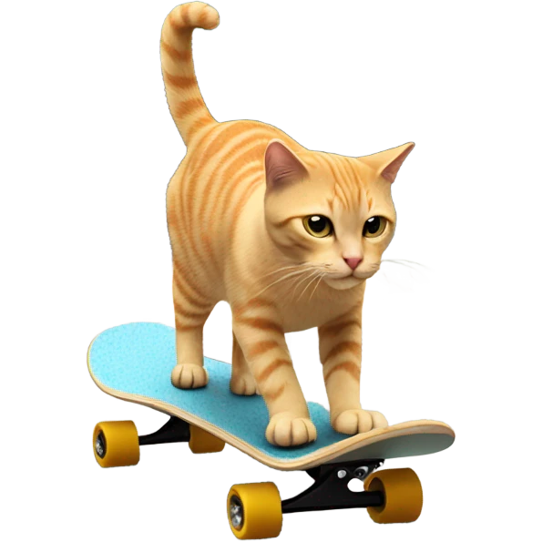 A cat doing a no-comply on a skateboard over a parking curb  emoji
