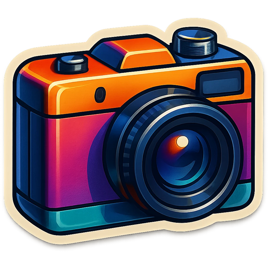retro camera, strict and realistic appearance, clear contours, expressive shadows and highlights where appropriate emoji