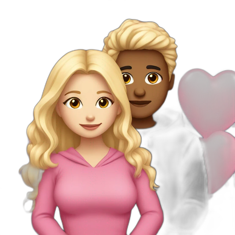 kissing girl with light blondie hair and pink dress and boy with dark hair and black hoodie  emoji