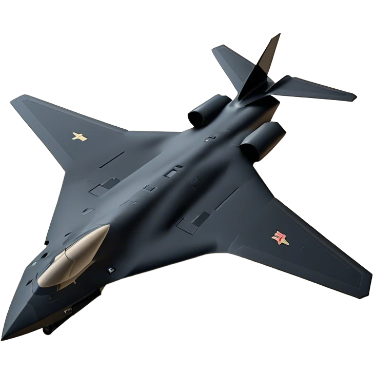 B-2 Spirit bomber - Northrop B-2 (Model Year: 2021) (Iconic colour: Stealth black) - A sleek, stealth bomber with smooth, angular contours and a matte jet-black finish. Emphasize a futuristic, minimalist design with a seamless fuselage, low-profile wings, and an overall intimidating stealth aesthetic. emoji