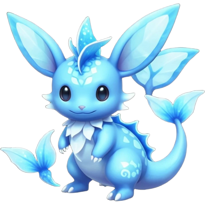 Shiny Sparkly Bioluminescent Glowing Minccino-Lumineon-Vaporeon-Amaura-Dragonair-Fakémon-hybrid-creature (full body)  emoji