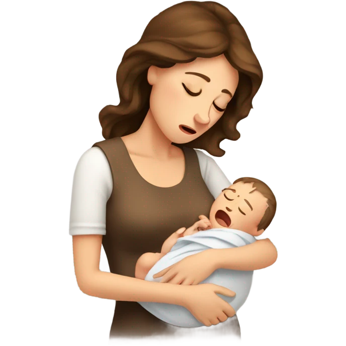 European mother brown hair crying with newborn emoji