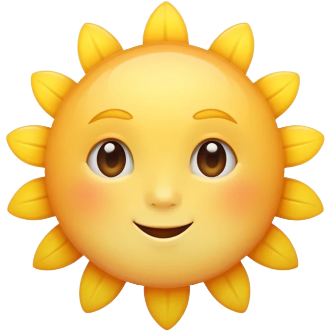 Generate a high-quality 3D cartoon-style emoji of a yellow sun, bright and cheerful, smooth gradient colors, rounded and cute appearance, simple white background, high-resolution.
 emoji