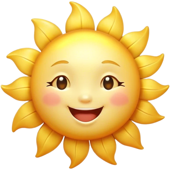 Cinematic tiny happy sun, golden and round, chubby with a warm smile, gentle rays beaming softly, radiating warmth and happiness, irresistibly cute. emoji