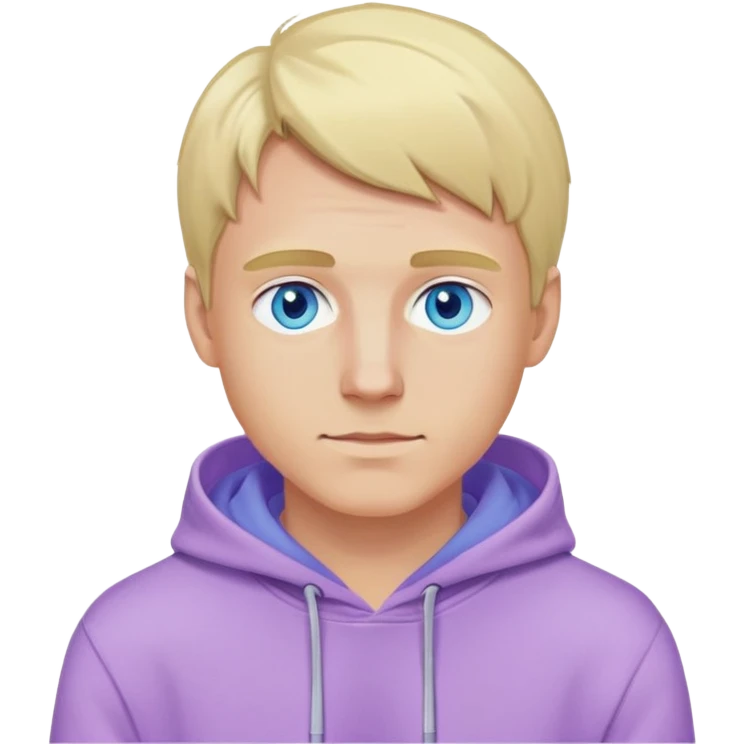 blonde man with blue eyes wearing a lilac hoodie emoji