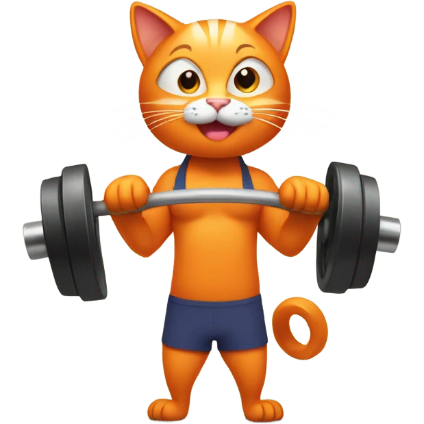 Orange cat, lifting weights emoji