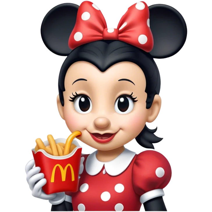 A classic picture of Minnie Mouse eating a mc Donald’s happy meal emoji