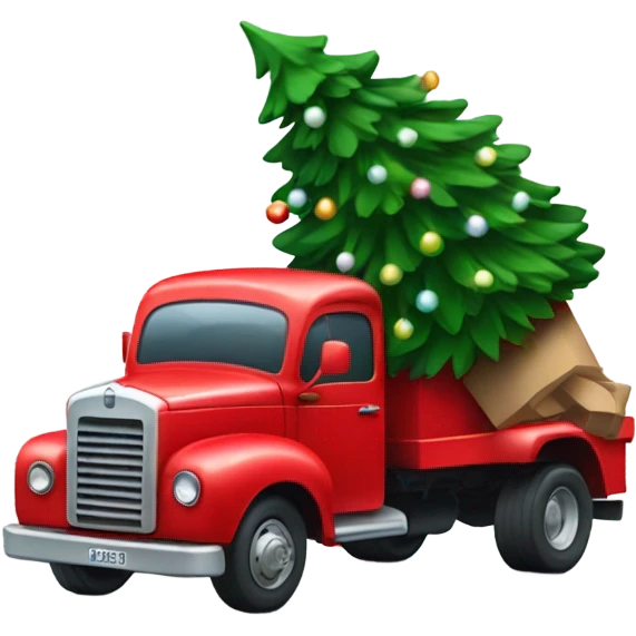 red truck hauling a christmas tree emoji