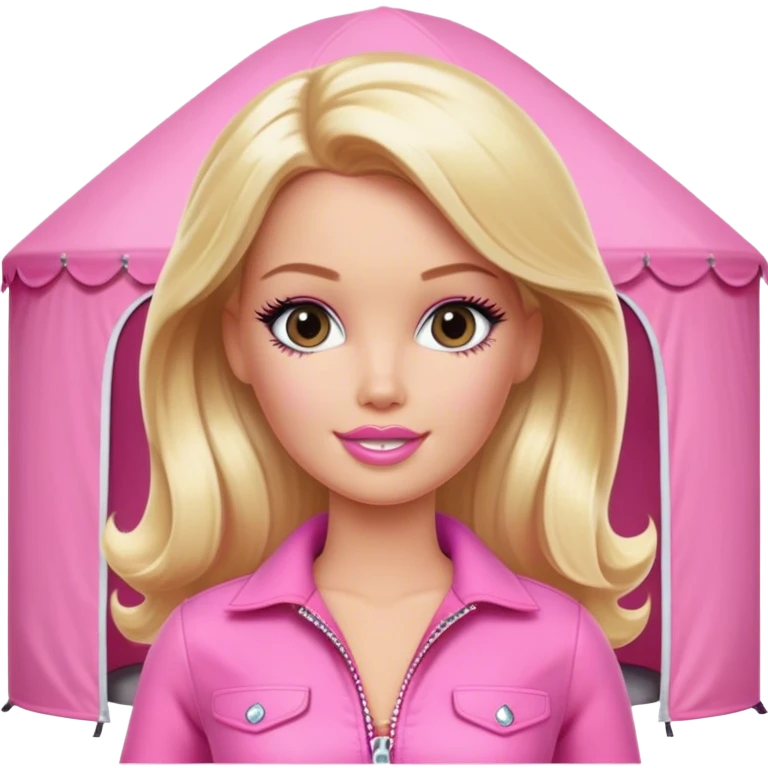 Blonde Barbie, glamping, pink outfit  emoji