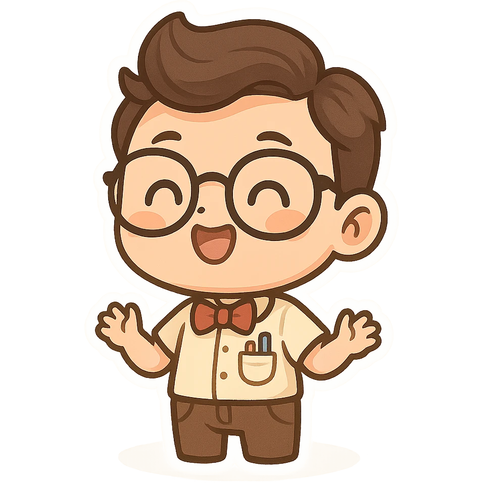 a nerd character with glasses and a bow tie, cheerful expression, simple background emoji