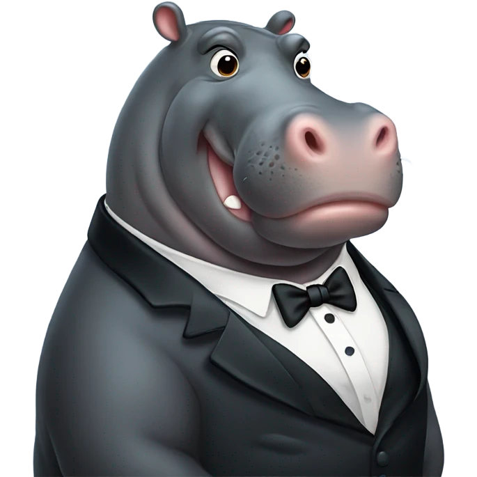 Hippo with large belly wearing tuxedo  emoji