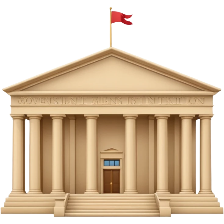Minimal 3D emoji style government ministry building, classical architecture with columns and triangular roof, official state institution, neutral beige stone, clean shading, financial institution icon, isolated on transparent background, professional, no flags, no text emoji