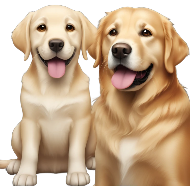 Dark orange Labrador and white golden retriever same size smiling together emoji
