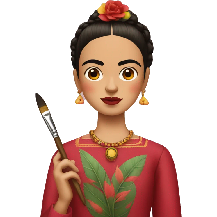 full body frida kahlo unibrow kid with paintbrush emoji