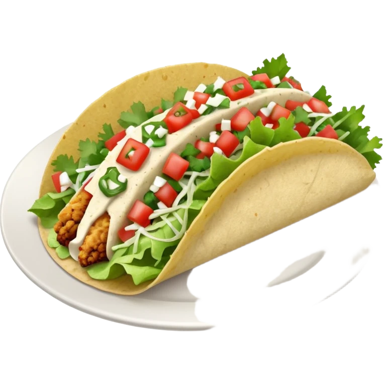 Crispy fish taco with shredded lettuce, cilantro, pico, and queso emoji