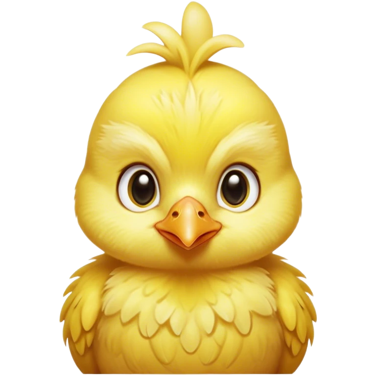 Cinematic Noble Yellow Baby Chicken Portrait Emoji, Poised and regal, with a tiny, fluffy build and a vibrant, well-groomed bright yellow downy coat, deep-set soulful beady eyes, Simplified yet sharp and sophisticated features, highly detailed, glowing with a soft, dignified glow, high shine, intelligent and charming, stylized with an air of youthful elegance, focused and attentive, soft glowing outline, capturing the essence of a watchful and confident little chick, so majestic it feels as though it could peep out of the screen with effortless authority! emoji