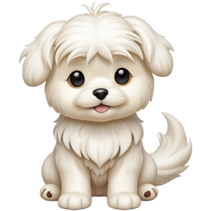 cinematic-[Maltese dog]-realistic-full-body-sitting-emoji,-tail-resting-loosely-beside-its-paws,-head-tilted-dramatically, -wavy-[cream white]-fur,-simplified-yet-realistic-focused-features,-highly-detailed,-glowing-with-an-almost-sarcastic-glow emoji