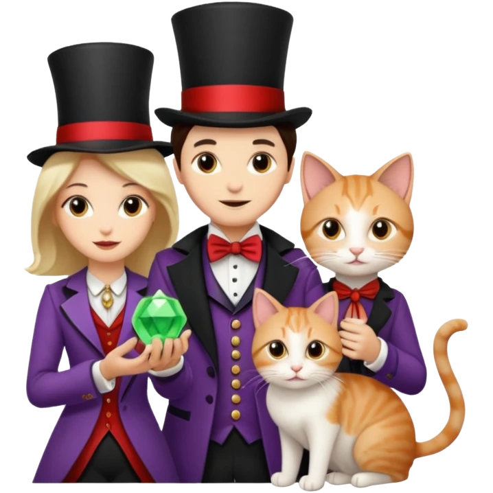 magician couple and their pet cat emoji
