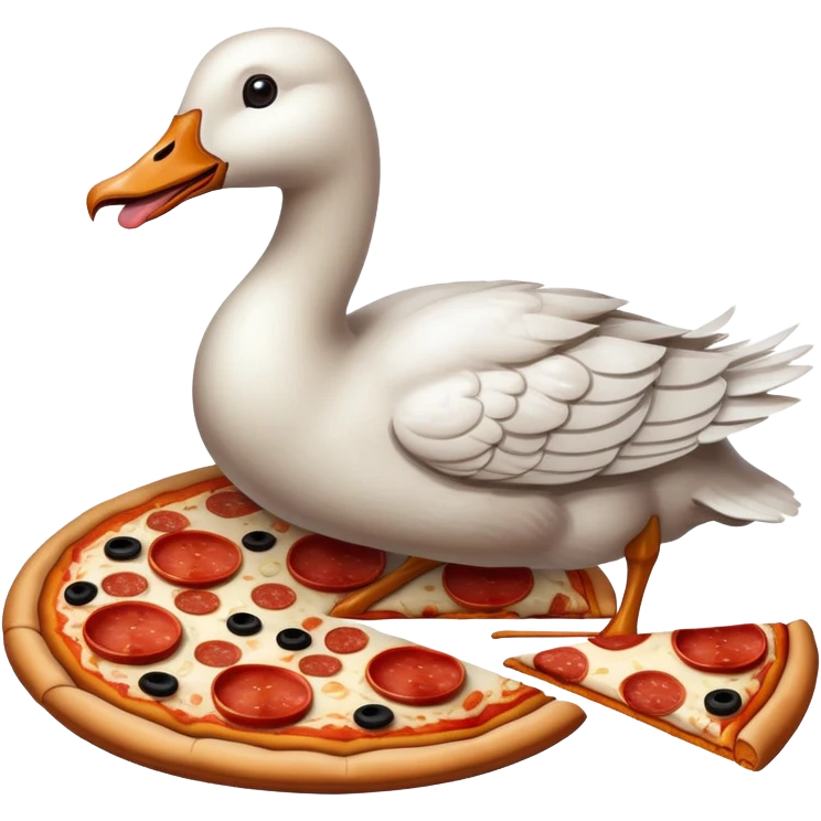 A goose eating pizza emoji