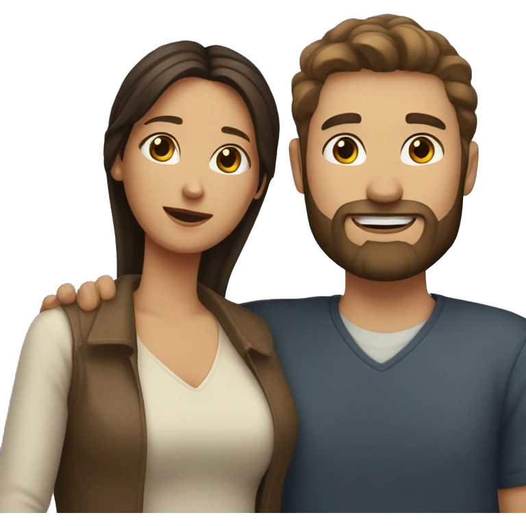 Woman with dark hair and highlights hugs Brown haired man with beard emoji