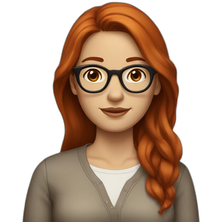 WOMAN WITH MIDDLE PART, LONG AUBURN RED HAIR, BROWN GLASSES, WHITE SKIN emoji