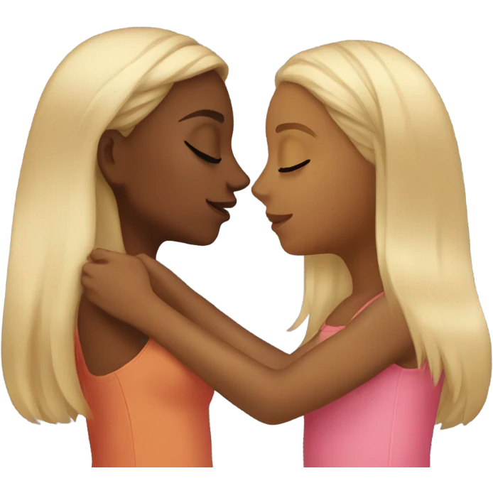 Brown girl and blond girl kiss emoji