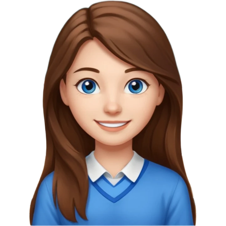 high school class room with a pretty female high school student with long brown hair, blue eyes emoji