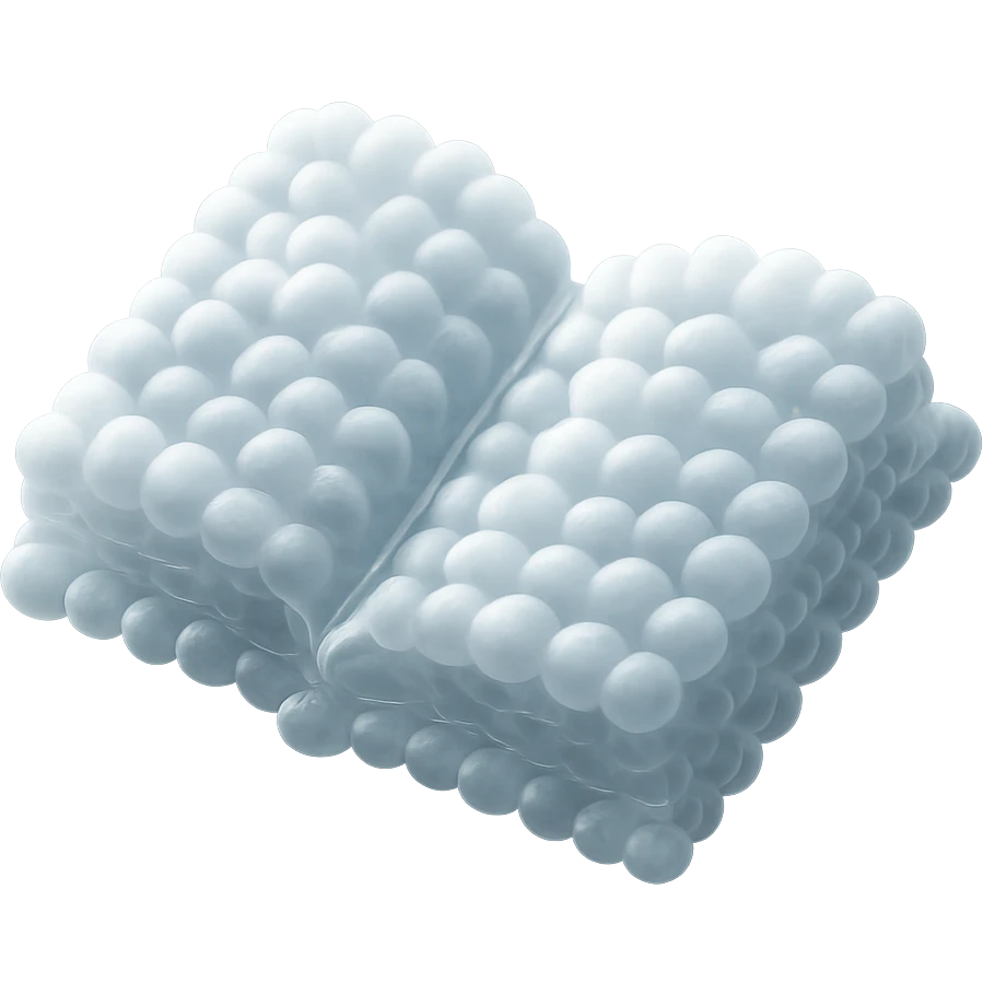 top view of a thick open book made entirely of small, very bright white fluffy convex clouds, matte glass style emoji