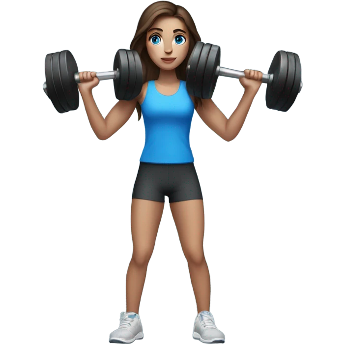 Realistic brunette girl with bright blue eyes lifting hand weights emoji