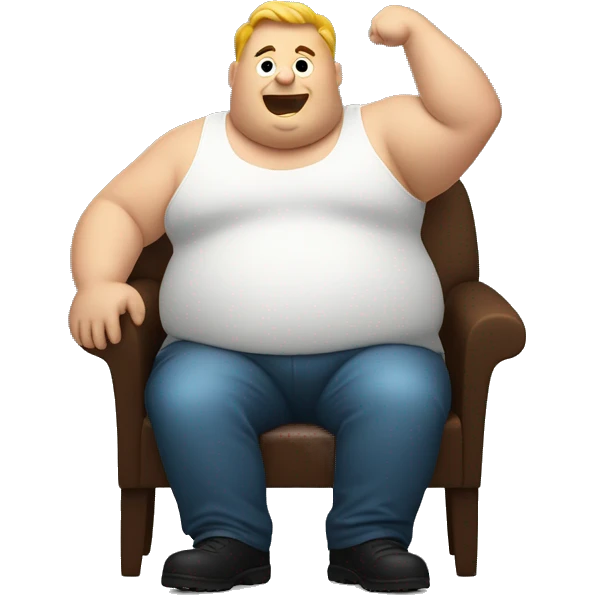 White Fat man sitting with one arm up in the air emoji
